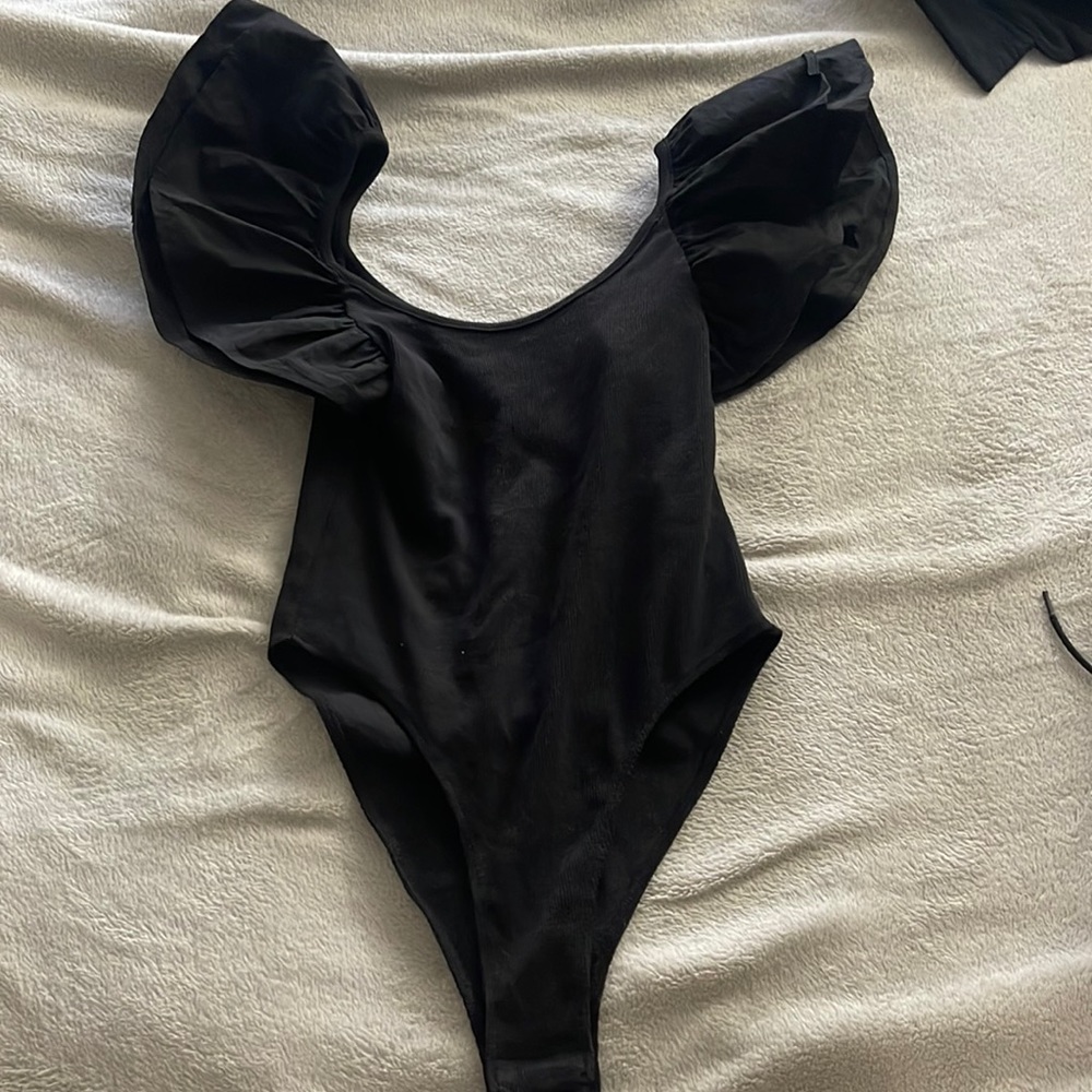 Accent sleeve, off shoulder bodysuit